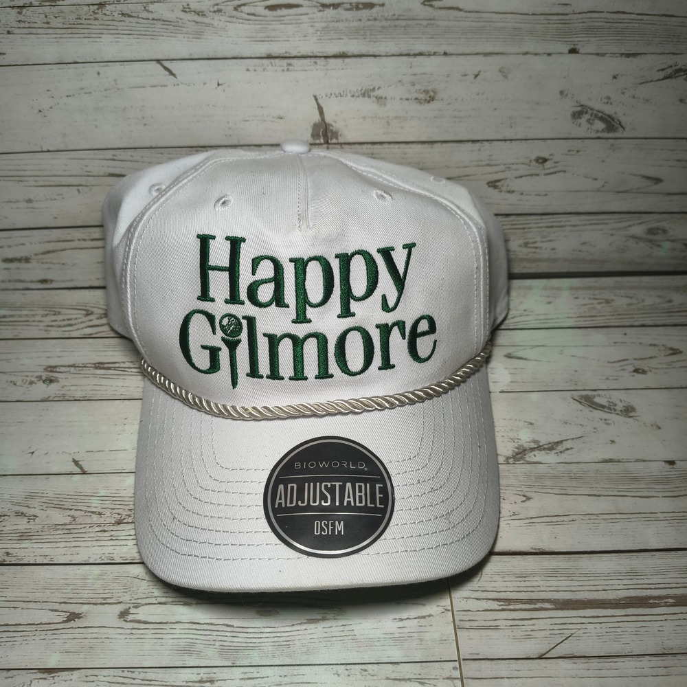 Happy‎ Gilmore Bioworld Golf Hat White Green Embroidered Rope Snapback Cap OSFM